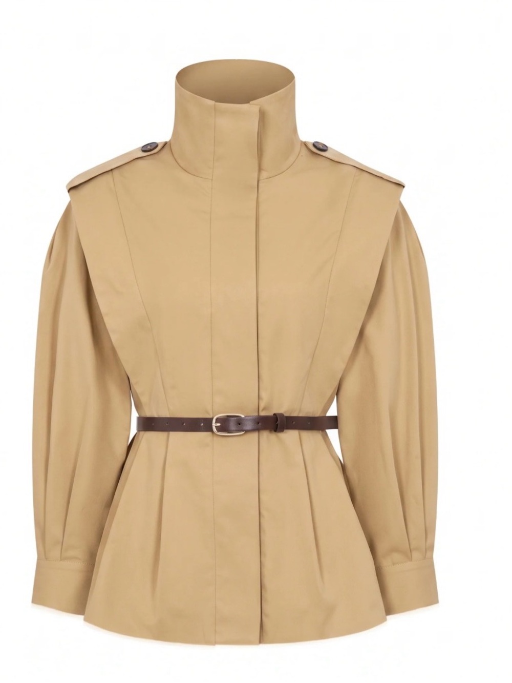 Women's Funnel Neck Trench Jacket with belt - Picture 2 of 3